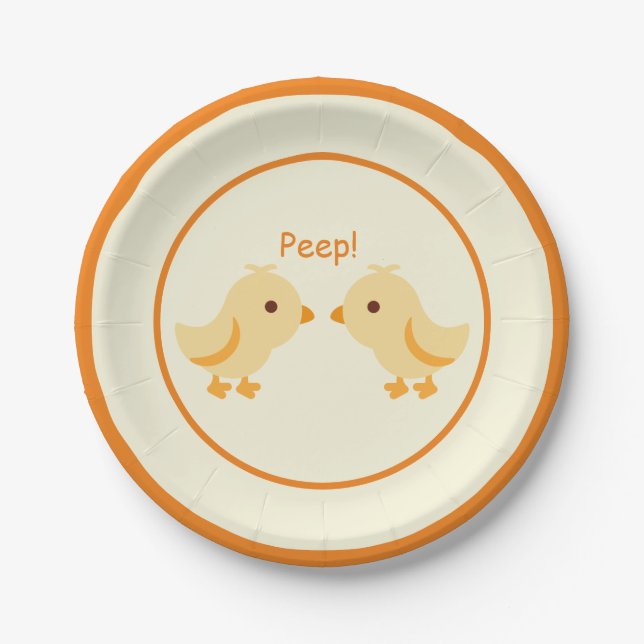 Cute Yellow Baby Chick Baby Shower Paper Plates (Front)