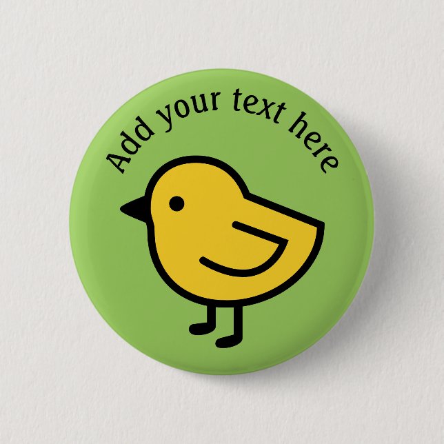 Cute Yellow Baby Chick, Green, Personalized Button (Front)