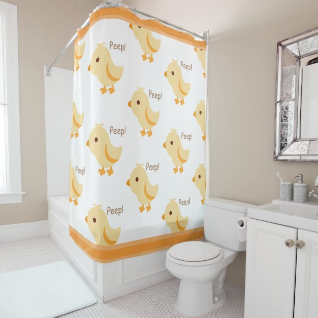 Cute Yellow Baby Chick Shower Curtain (In Situ)