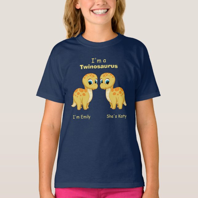 Cute Yellow Baby Dinosaur Twins Personalized T-Shirt (Front)