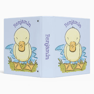 Cute yellow baby duckling cartoon illustration 3 ring binder