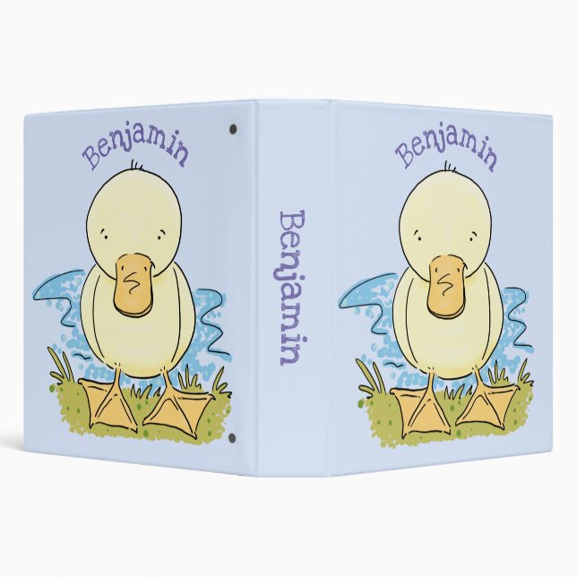 Cute yellow baby duckling cartoon illustration 3 ring binder (Background)