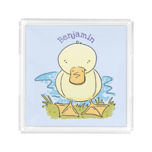 Cute yellow baby duckling cartoon illustration acrylic tray