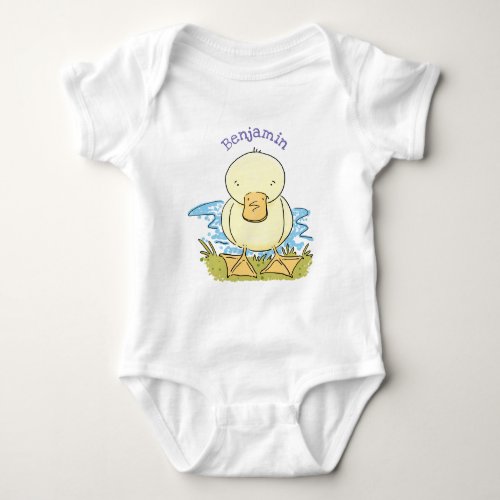 Cute yellow baby duckling cartoon illustration baby bodysuit