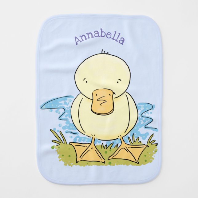 Cute yellow baby duckling cartoon illustration baby burp cloth (Front)