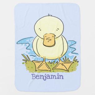 Cute yellow baby duckling cartoon illustration blanket