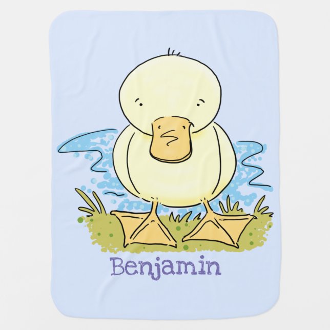 Cute yellow baby duckling cartoon illustration blanket (Front)