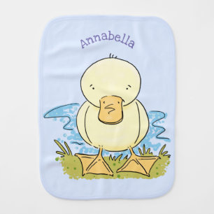 Cute yellow baby duckling cartoon illustration burp cloth