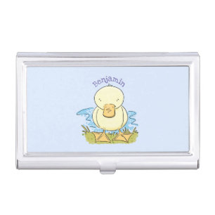 Cute yellow baby duckling cartoon illustration business card case