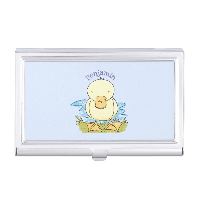 Cute yellow baby duckling cartoon illustration business card case (Front)