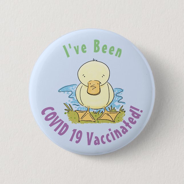 Cute yellow baby duckling cartoon illustration button (Front)