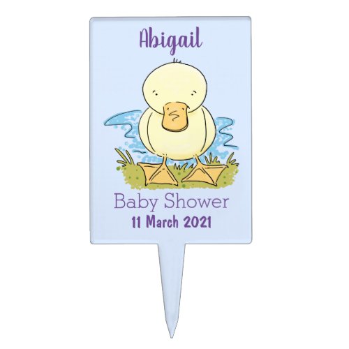 Cute yellow baby duckling cartoon illustration cake topper