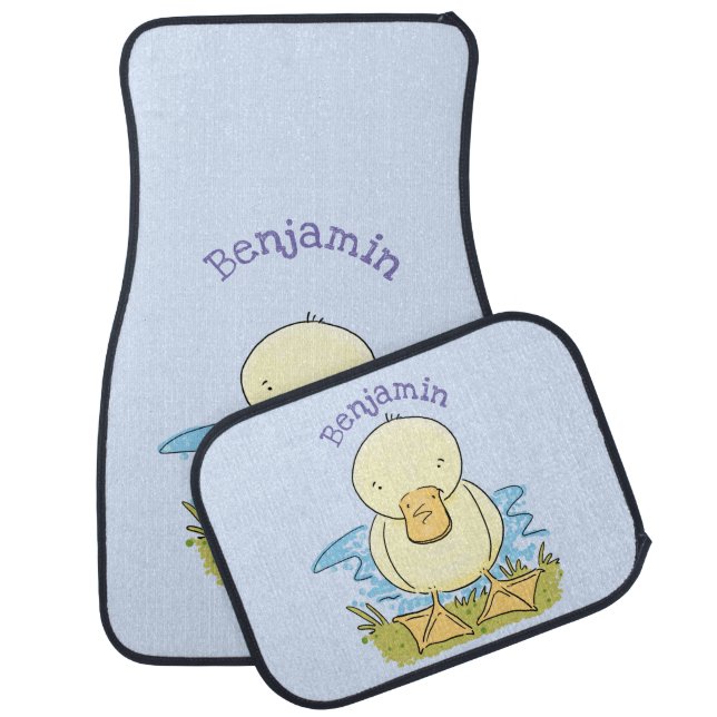 Cute yellow baby duckling cartoon illustration car floor mat (Set)