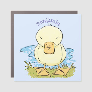 Cute yellow baby duckling cartoon illustration car magnet