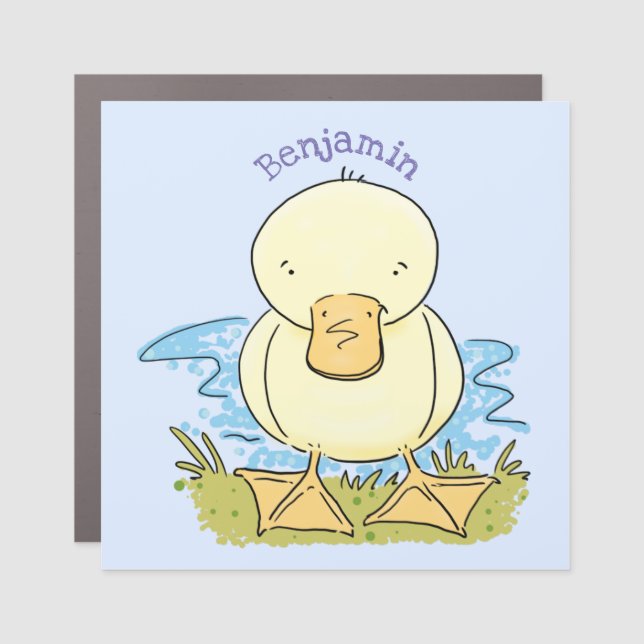 Cute yellow baby duckling cartoon illustration car magnet (Front)