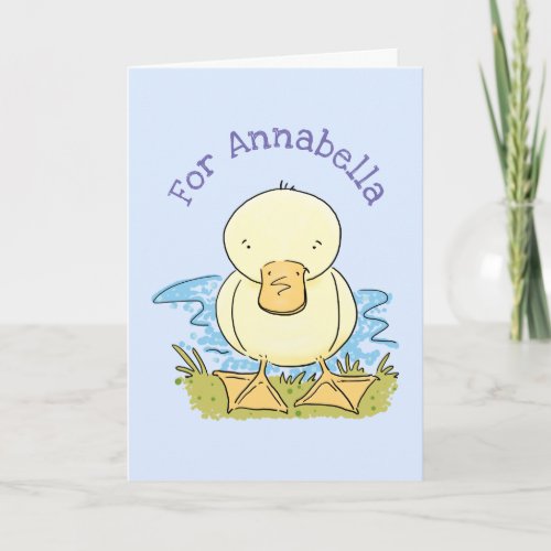 Cute yellow baby duckling cartoon illustration card