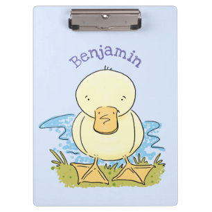 Cute yellow baby duckling cartoon illustration clipboard