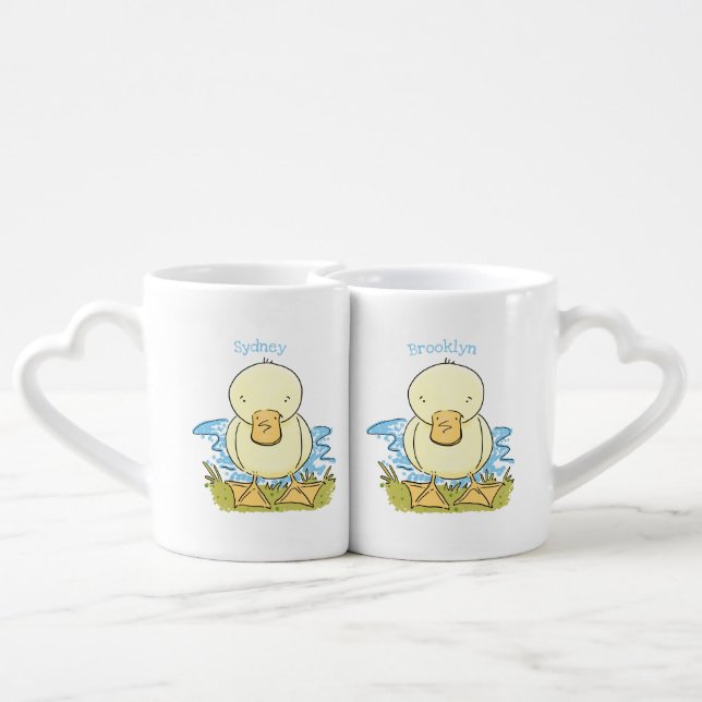 Cute yellow baby duckling cartoon illustration coffee mug set (Back Nesting)
