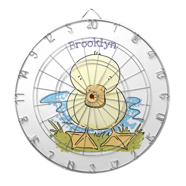 Cute yellow baby duckling cartoon illustration dart board (Front)