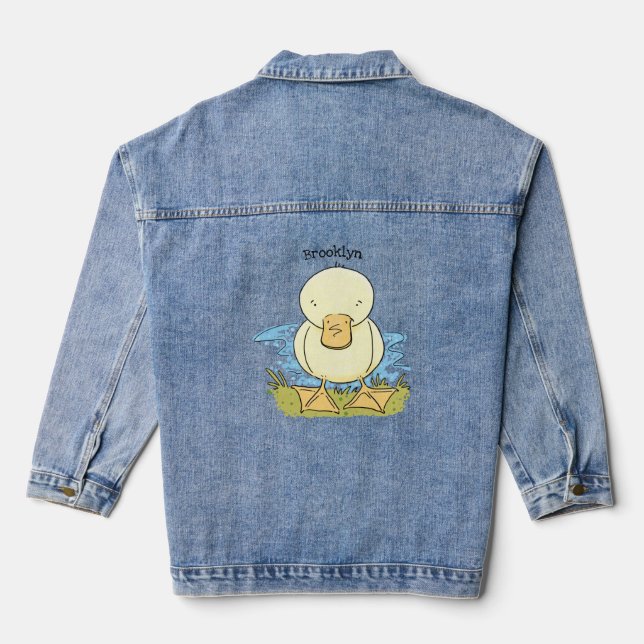 Cute yellow baby duckling cartoon illustration denim jacket (Back)