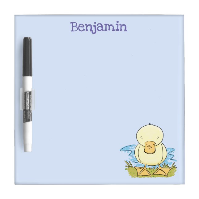 Cute yellow baby duckling cartoon illustration dry erase board (Front)