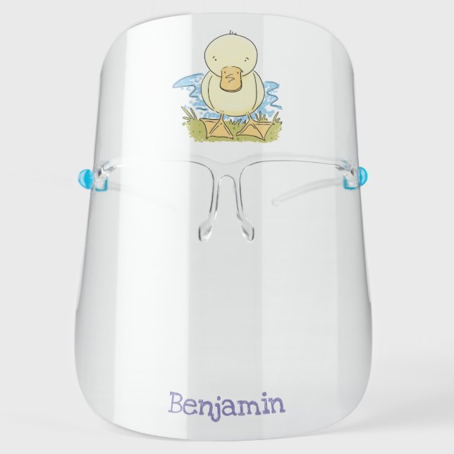 Cute yellow baby duckling cartoon illustration face shield (Front)