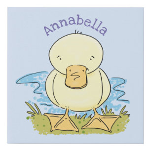 Cute yellow baby duckling cartoon illustration faux canvas print