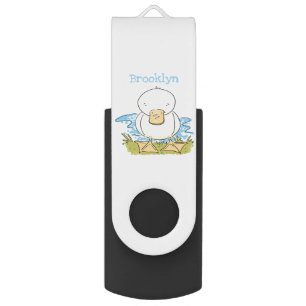 Cute yellow baby duckling cartoon illustration flash drive