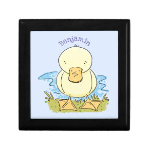 Cute yellow baby duckling cartoon illustration gift box