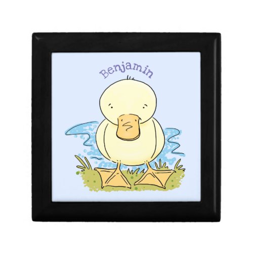 Cute yellow baby duckling cartoon illustration gift box