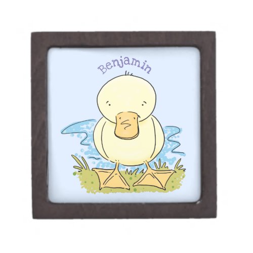 Cute yellow baby duckling cartoon illustration gift box