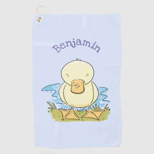 Cute yellow baby duckling cartoon illustration golf towel