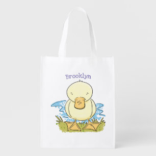Cute yellow baby duckling cartoon illustration grocery bag