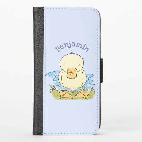 Cute yellow baby duckling cartoon illustration iPhone x wallet case