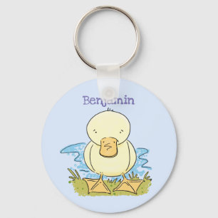 Cute yellow baby duckling cartoon illustration keychain