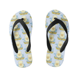 Cute yellow baby duckling cartoon illustration kid's flip flops
