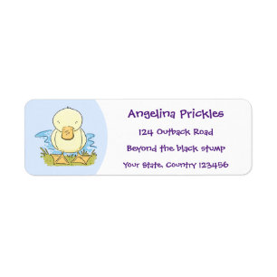 Cute yellow baby duckling cartoon illustration label