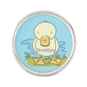 Cute yellow baby duckling cartoon illustration lapel pin