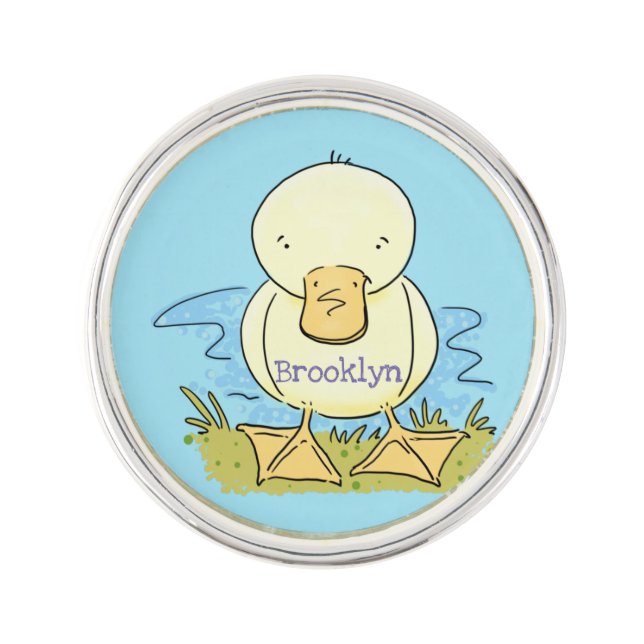 Cute yellow baby duckling cartoon illustration lapel pin (Front)