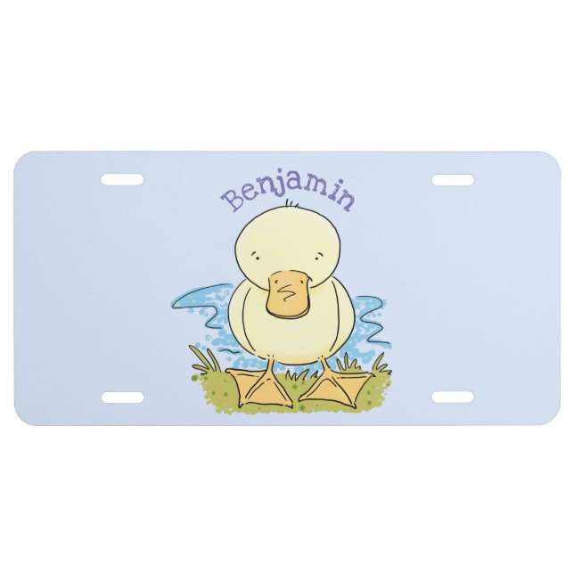 Cute yellow baby duckling cartoon illustration license plate (Front)