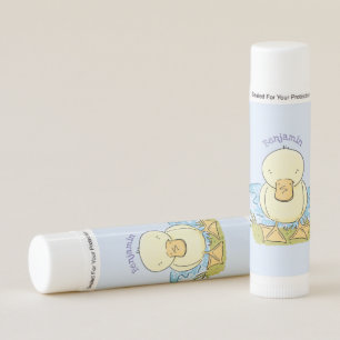 Cute yellow baby duckling cartoon illustration  lip balm