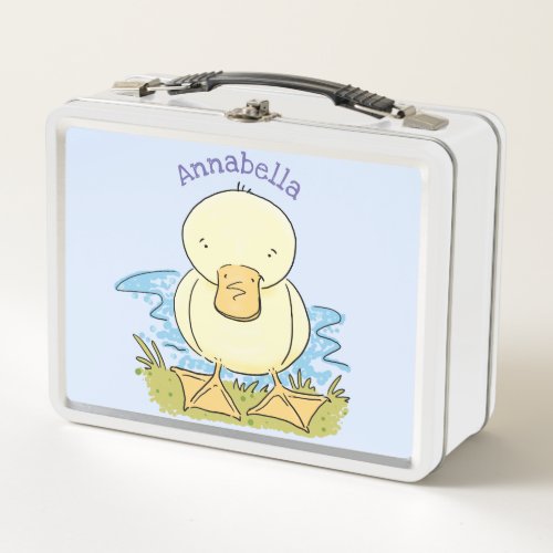 Cute yellow baby duckling cartoon illustration metal lunch box