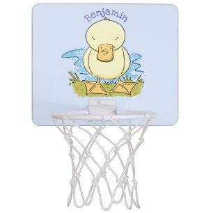 Cute yellow baby duckling cartoon illustration mini basketball hoop