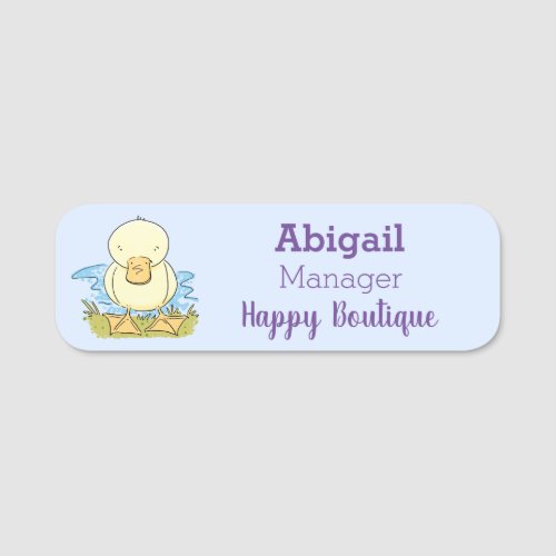 Cute yellow baby duckling cartoon illustration name tag