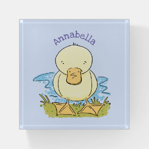 Cute yellow baby duckling cartoon illustration paperweight