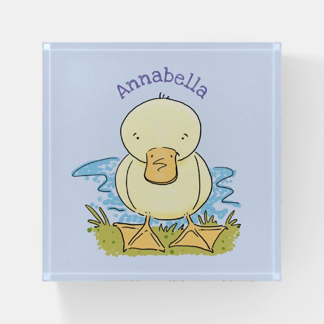 Cute yellow baby duckling cartoon illustration paperweight (Front)