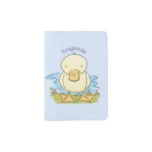Cute yellow baby duckling cartoon illustration passport holder