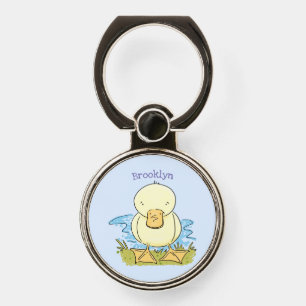 Cute yellow baby duckling cartoon illustration phone ring stand