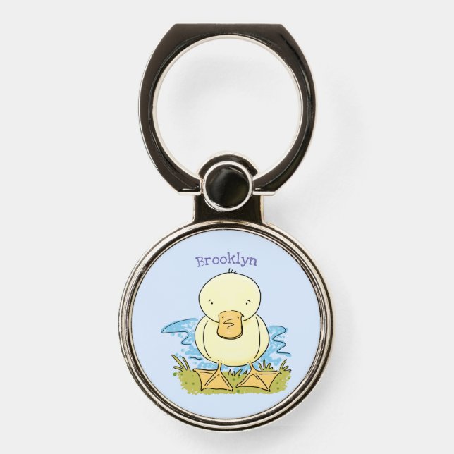 Cute yellow baby duckling cartoon illustration phone ring stand (Front)
