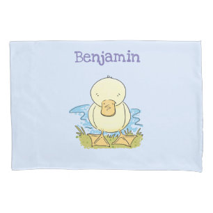 Cute yellow baby duckling cartoon illustration pillow case